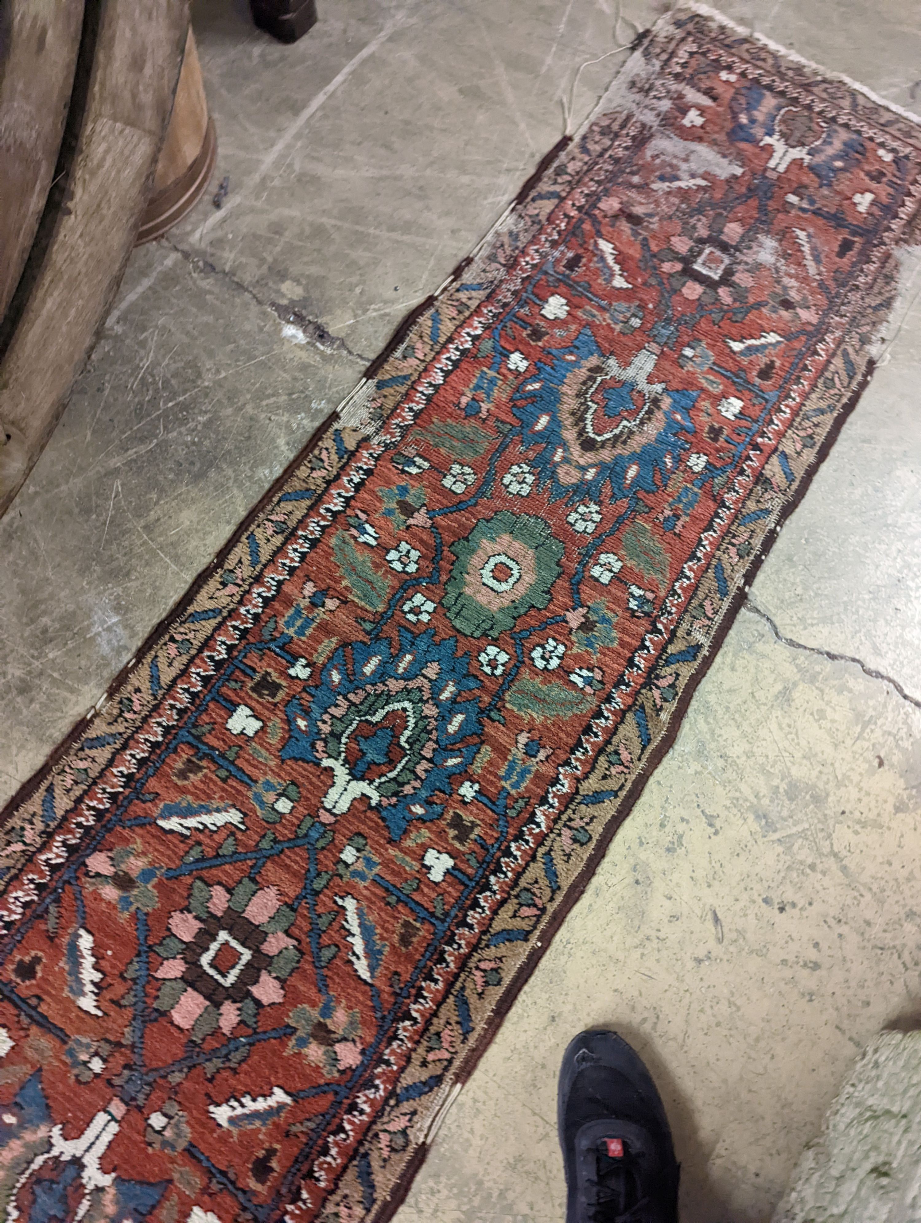 A Kilim polychrome flatweave rug, 168 x 132cm together with a Hamadan red ground runner